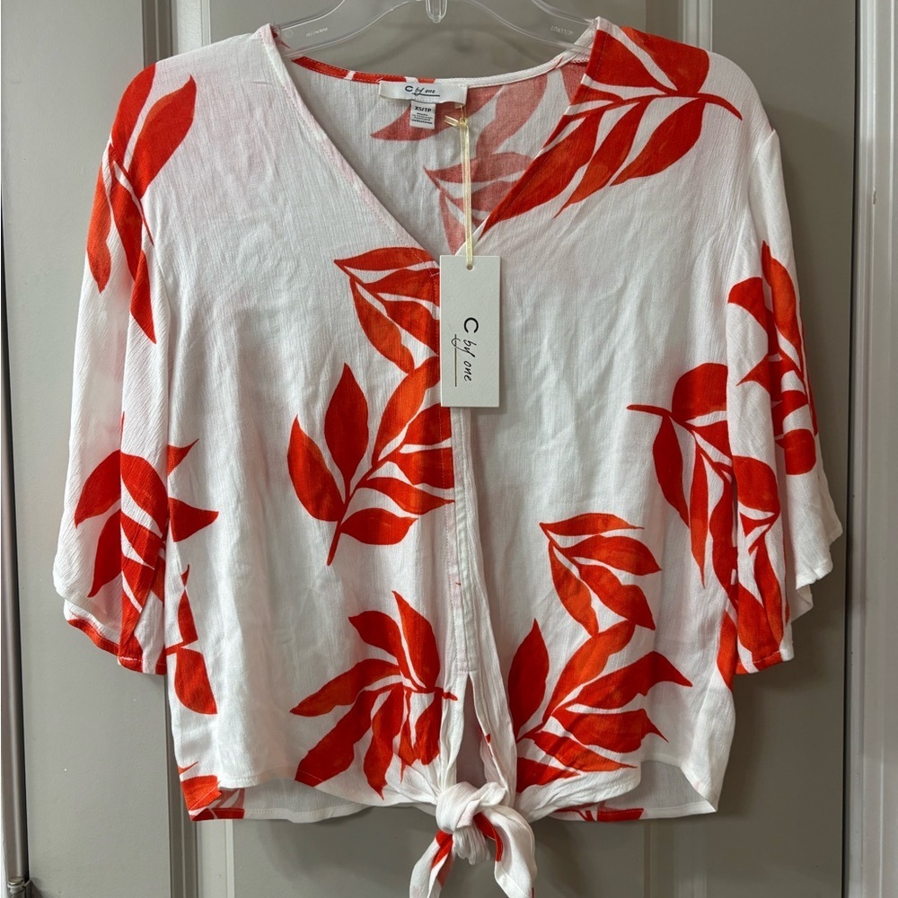 C by One Red Leaf Print Blouse - Picture 4 of 4